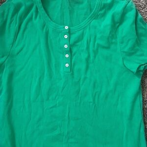 Green Button-Up Ribbed T-Shirt